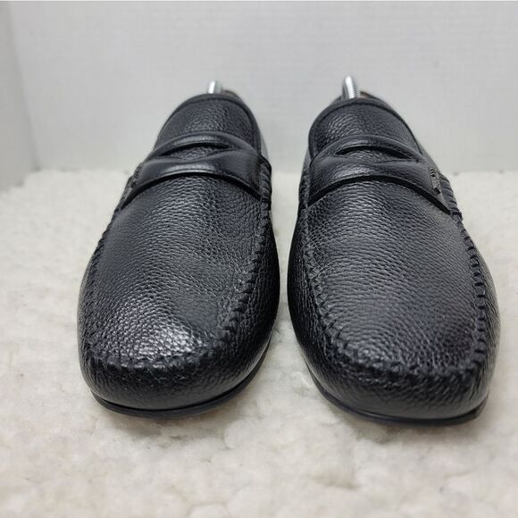 Louis Feraud Paris Mens Driving Boat Loafer Size 9.5 Black Pebbled Leather Shoes - Picture 2 of 11
